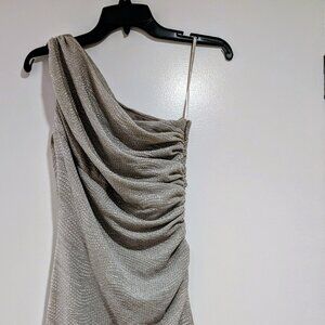 NWOT, Lauren Ralph Lauren silver metallic one-shoulder dress, Size 2
